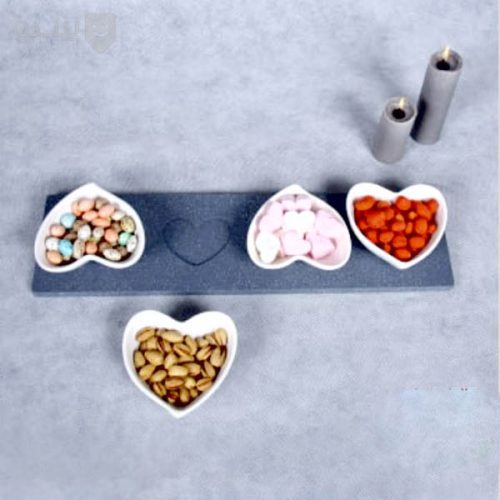 اردو خوری 4 پیاله خطی قلبی سرامیکی زیر چوب